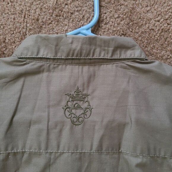 QUICKSILVER Olive Green Distressed  Button Front Shirt SZ XL Cotton Blend Kahk - Picture 9 of 9